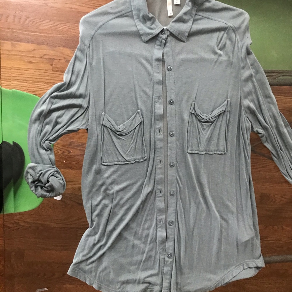 Blue/Green, Lightweight, Button Up Top
